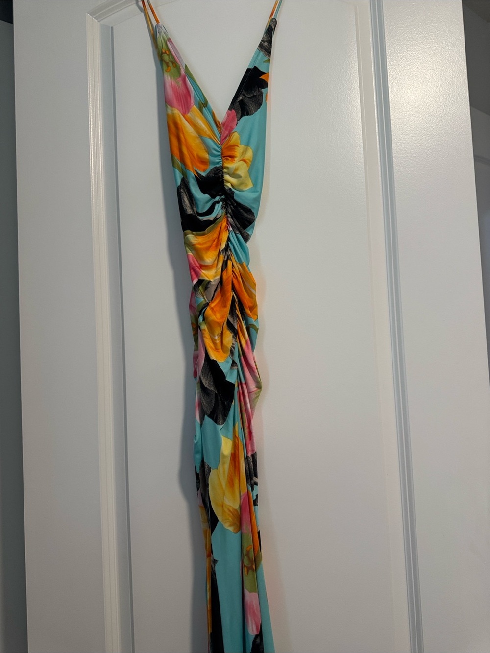 Hot Miami Styles Floral Ruched Fitted Maxi Dress - Picture 3 of 4